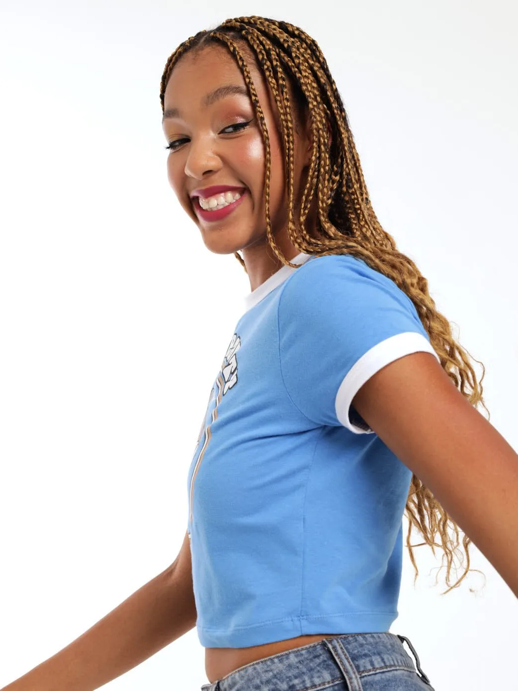 Ladies Mushroom Ringer Tee - Cobalt