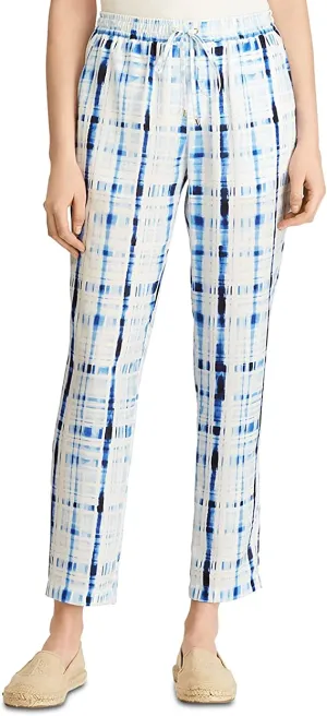 LAUREN RALPH LAUREN Womens Ogin Tie-Dye Plaid Casual Pants Blue 10