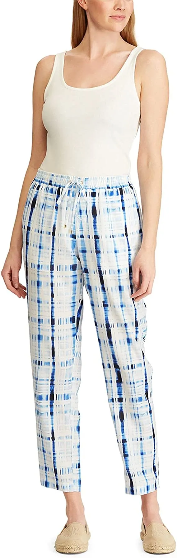 LAUREN RALPH LAUREN Womens Ogin Tie-Dye Plaid Casual Pants Blue 10
