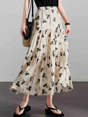 Layla Vintage A-Line Pleated Floral Skirt