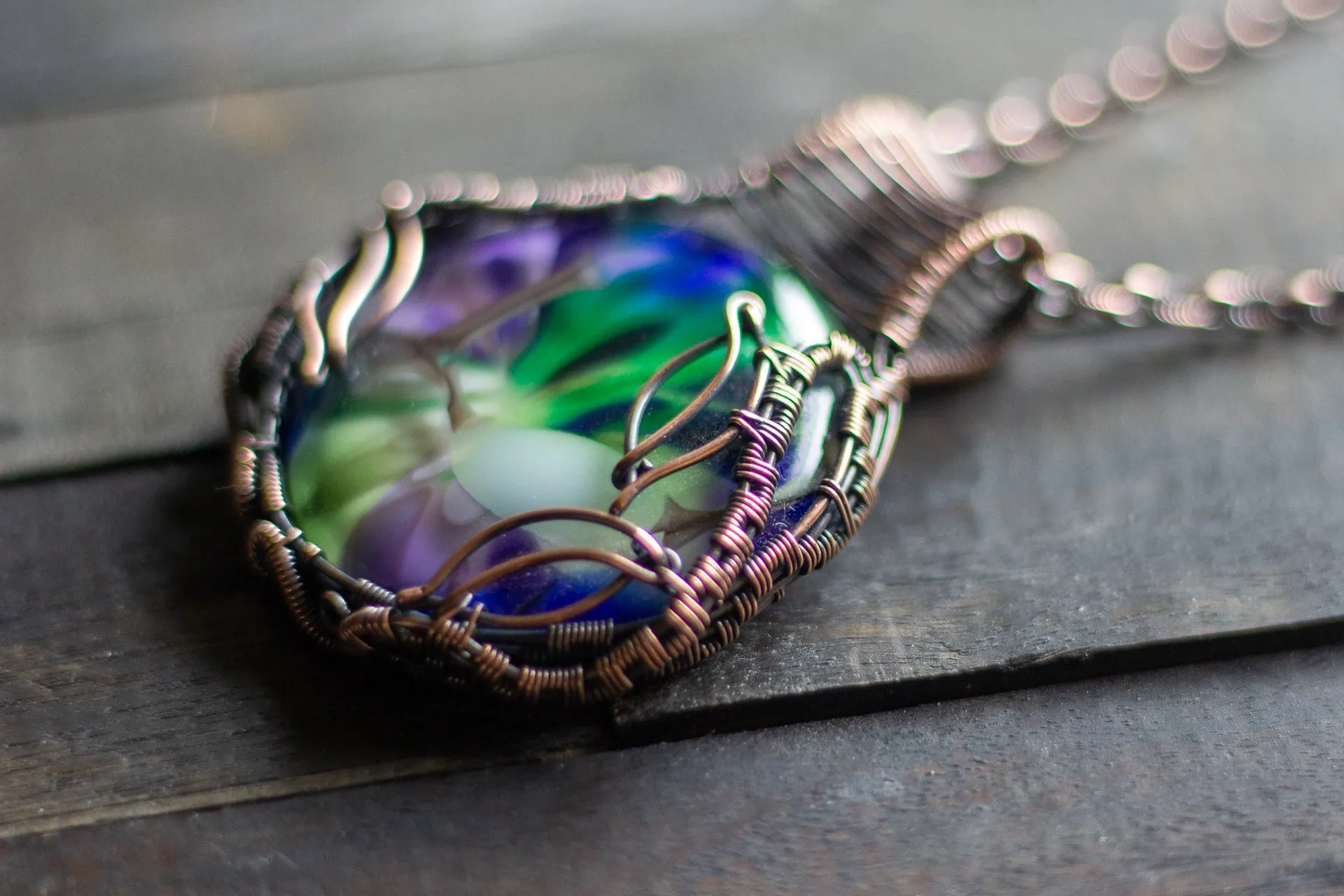 Leaves of Spring Copper Wire Wrapped Statement Pendant