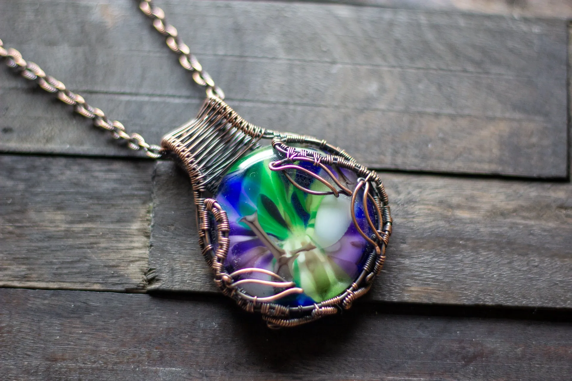 Leaves of Spring Copper Wire Wrapped Statement Pendant