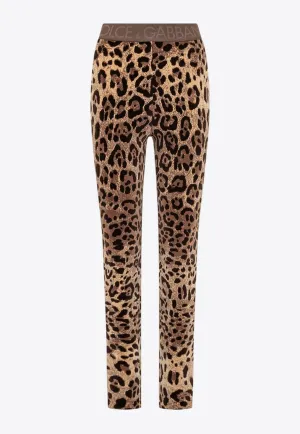 Leopard Print Leggings with Branded Waistband