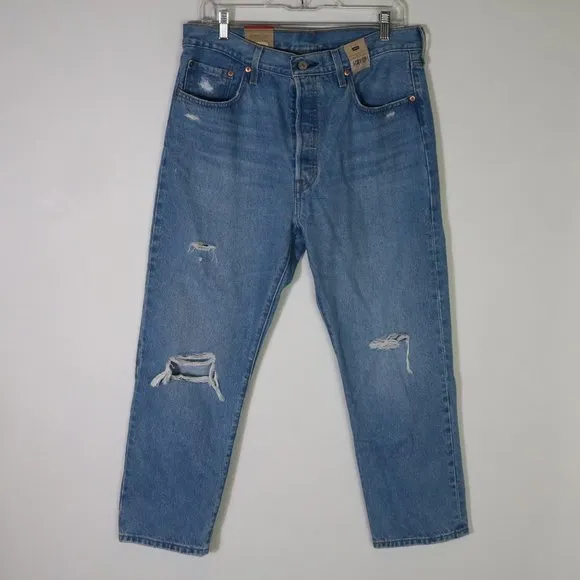 Levi's 501 Jeans Cropped 32x26 Distressed High Rise 100% Cotton Medium Wash