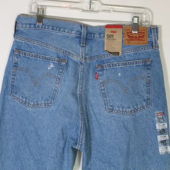 Levi's 501 Jeans Cropped 32x26 Distressed High Rise 100% Cotton Medium Wash