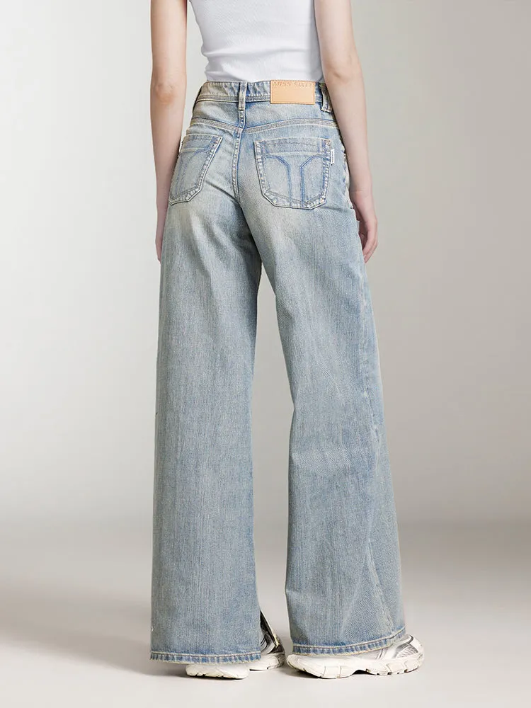 Light Blue Distressed Wide Leg Jeans