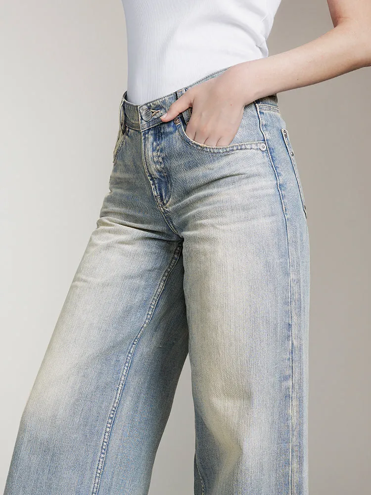 Light Blue Distressed Wide Leg Jeans