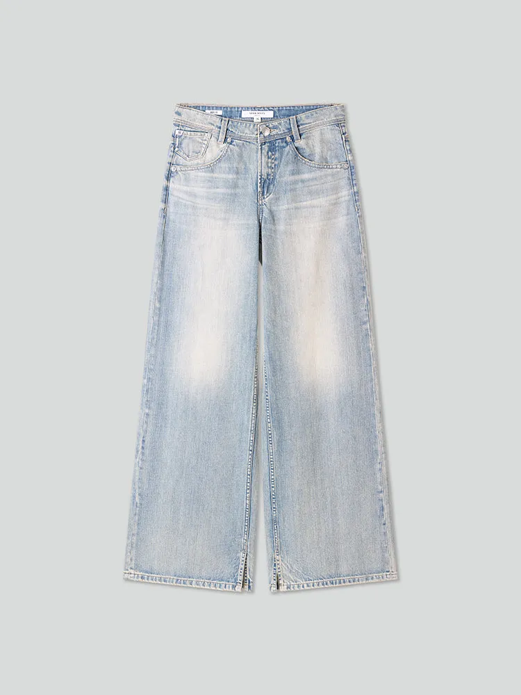 Light Blue Distressed Wide Leg Jeans