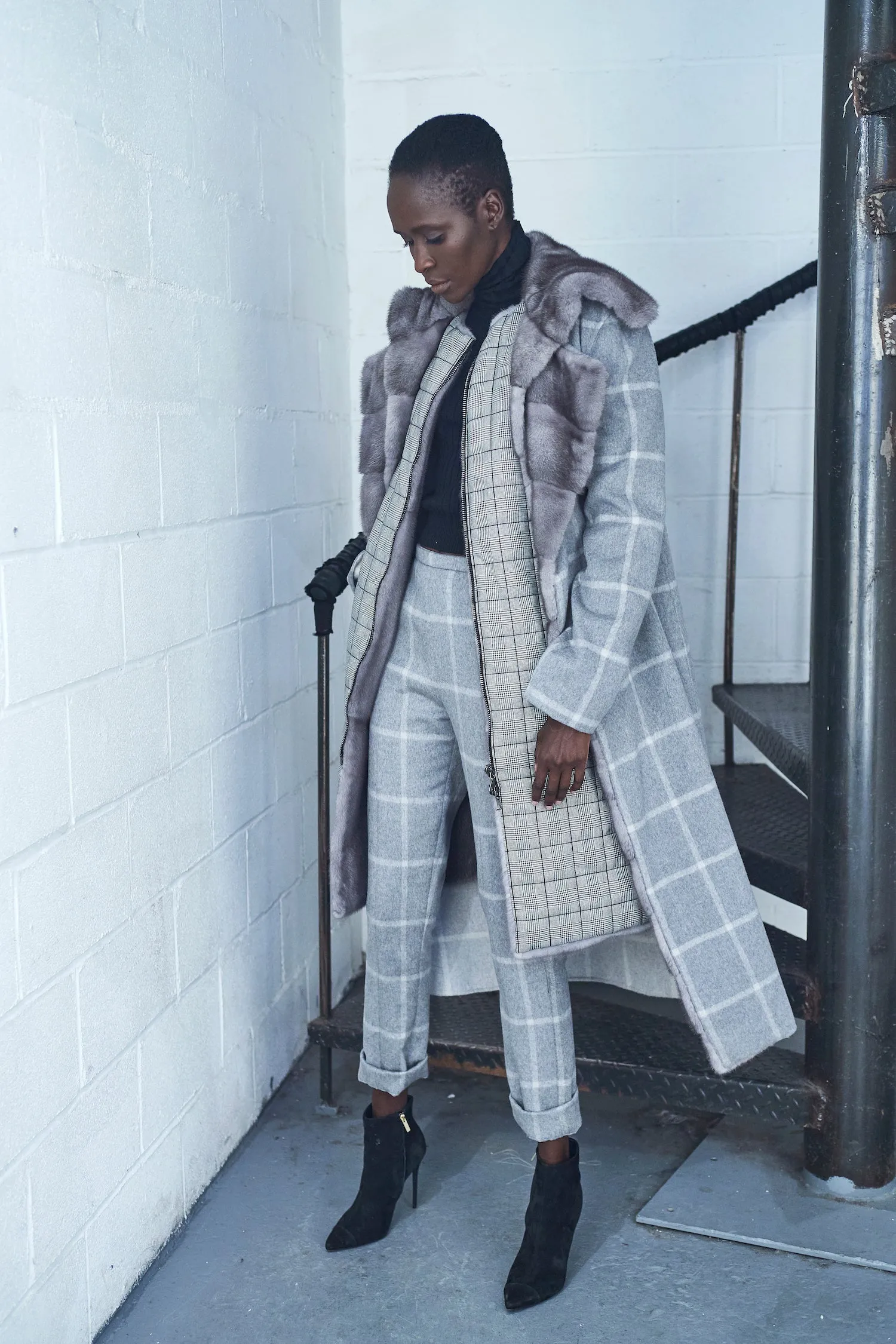 Light Grey Plaid Cashmere Pants