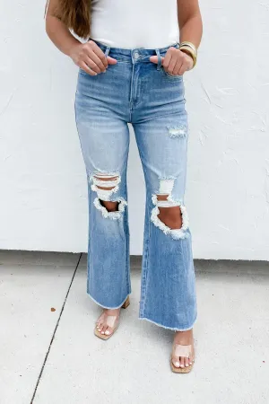 Light Wash Distressed Dad Wide Leg Jeans