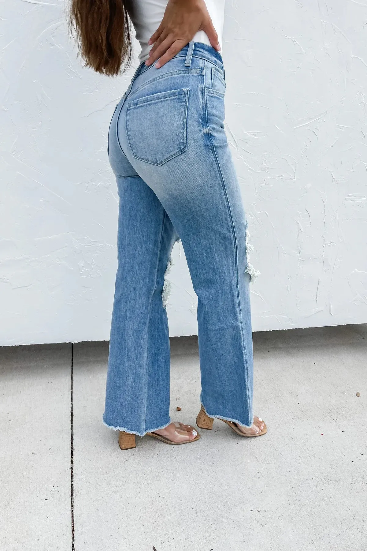 Light Wash Distressed Dad Wide Leg Jeans