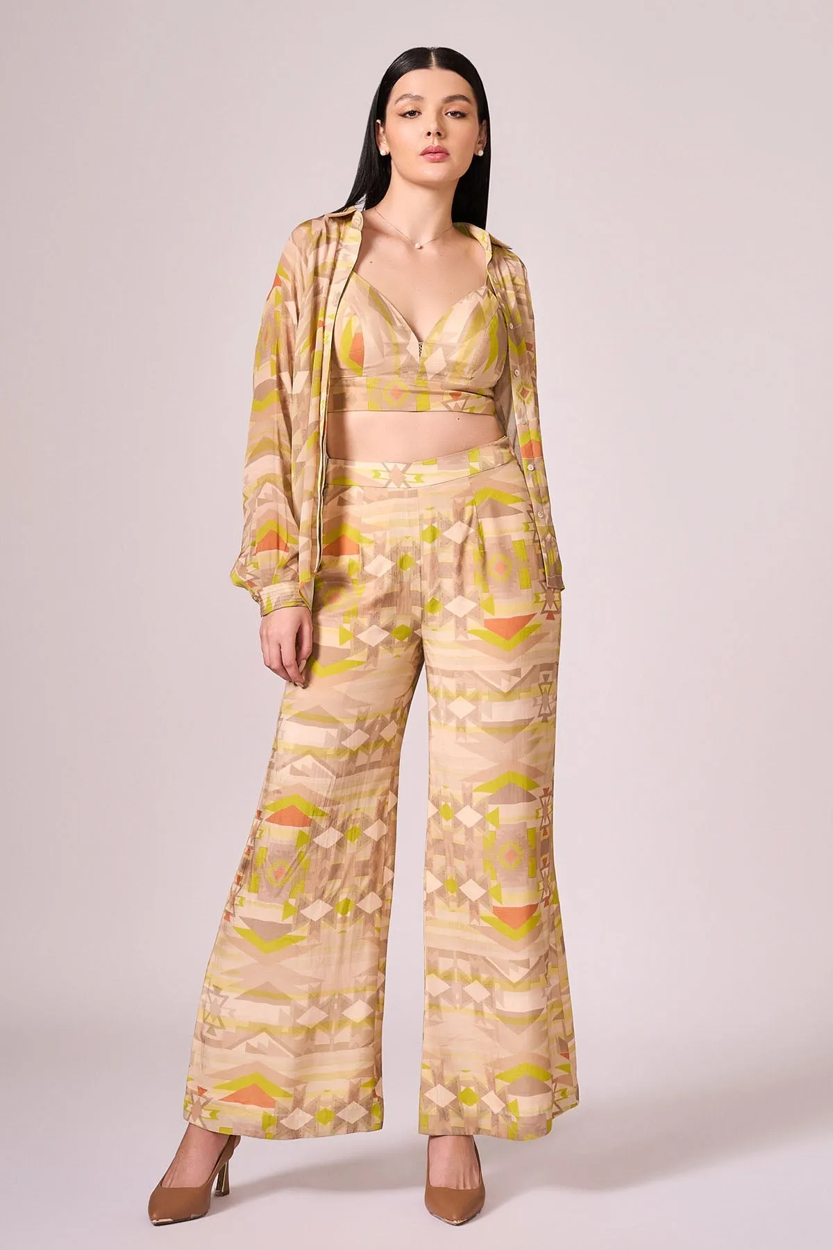 Lime Green Viscose Printed Pants