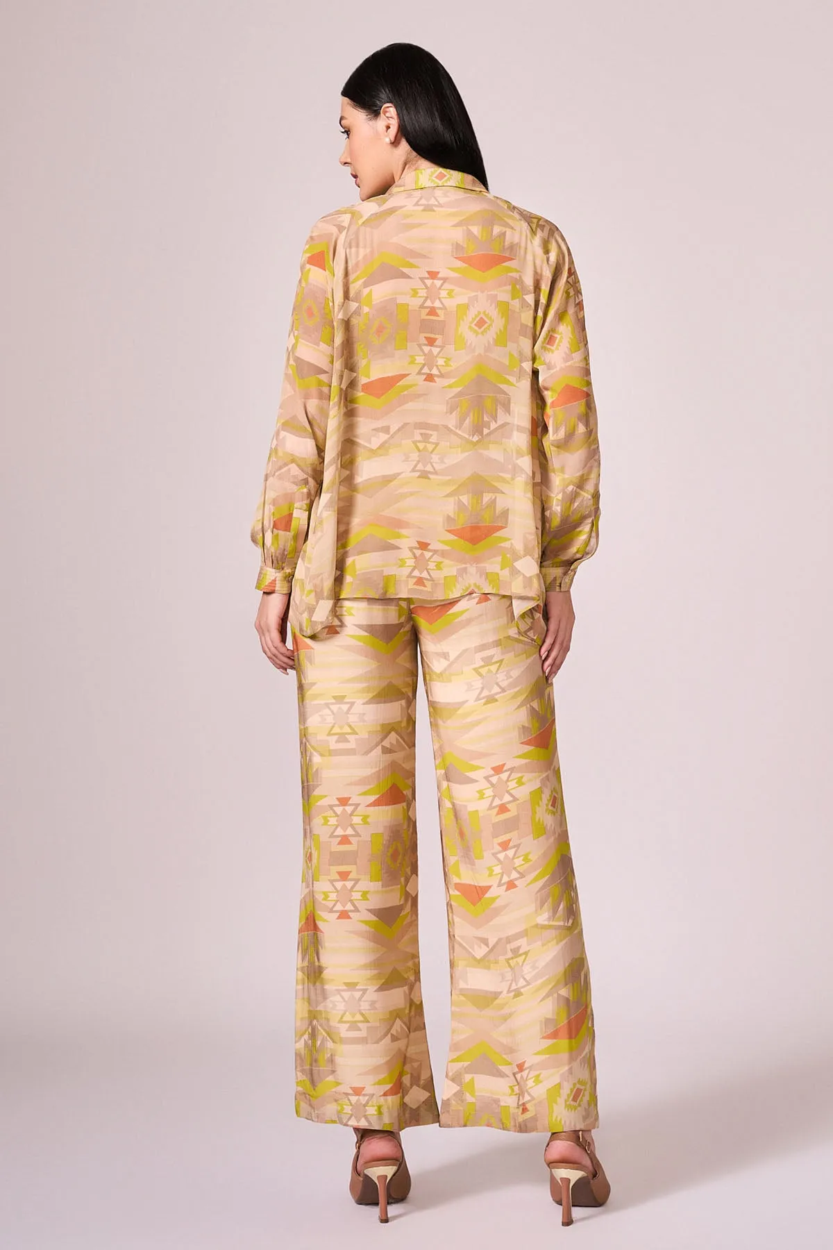 Lime Green Viscose Printed Pants