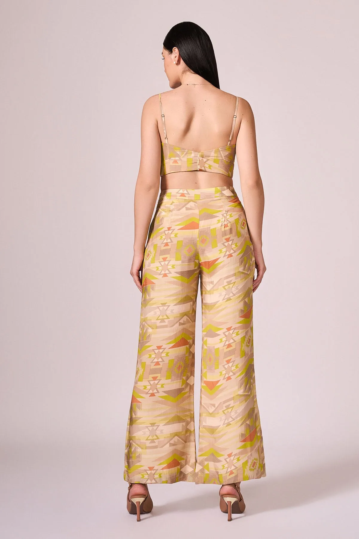 Lime Green Viscose Printed Pants