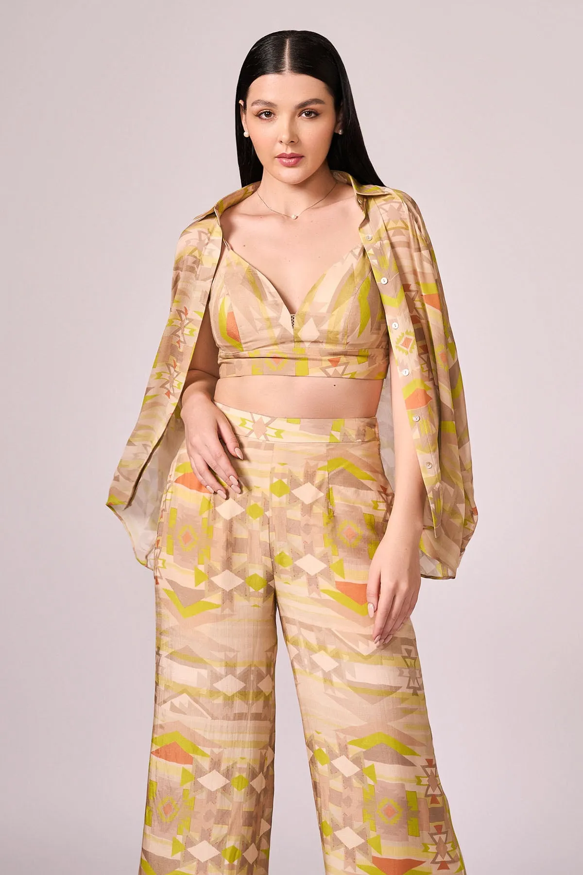 Lime Green Viscose Printed Pants