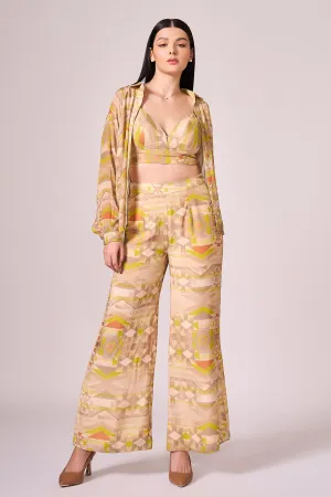 Lime Green Viscose Printed Pants