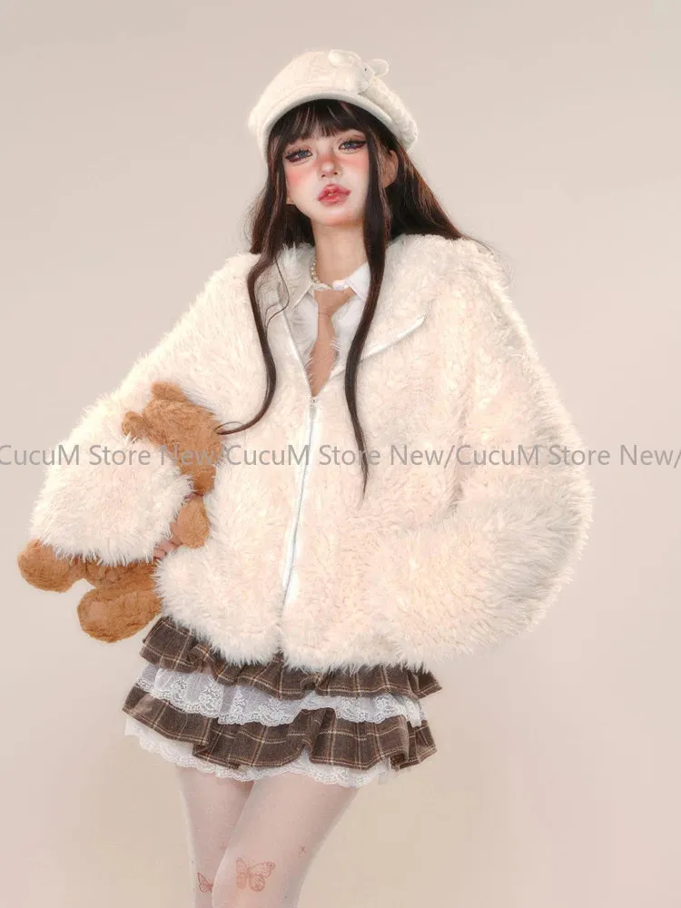 Lolita Kawaii Ruffle Lace Plaid Skirts Women Sweet Elegant Mini Skirt Cutecore Autumn Winter Patchwork A-line Short Skirts Chic