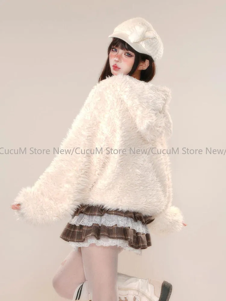 Lolita Kawaii Ruffle Lace Plaid Skirts Women Sweet Elegant Mini Skirt Cutecore Autumn Winter Patchwork A-line Short Skirts Chic