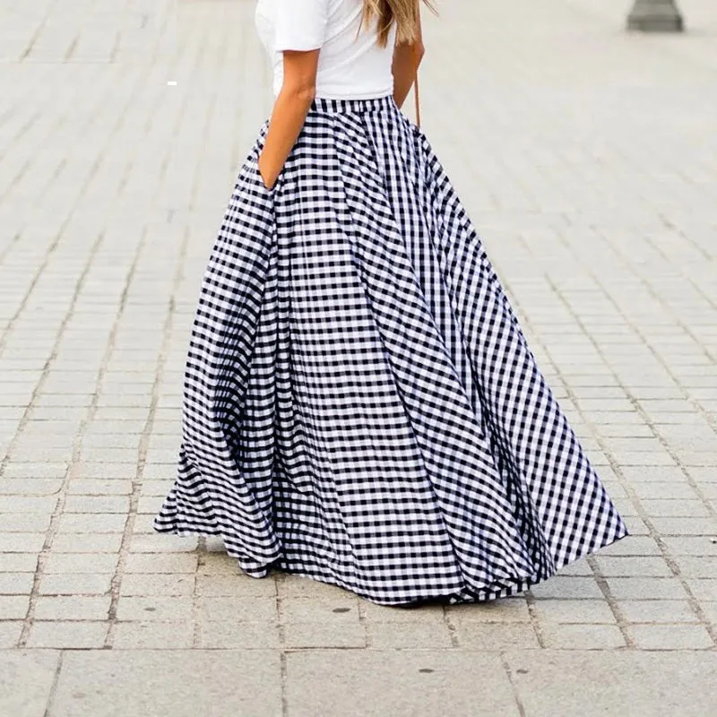 Long Check Zipper Pleated Maxi Skirts CODE: KAR966