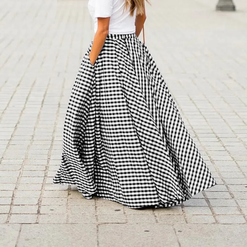 Long Check Zipper Pleated Maxi Skirts CODE: KAR966