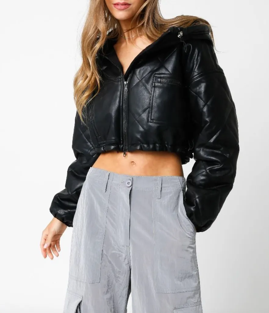 Long Sleeve Hooded Cropped Jacket