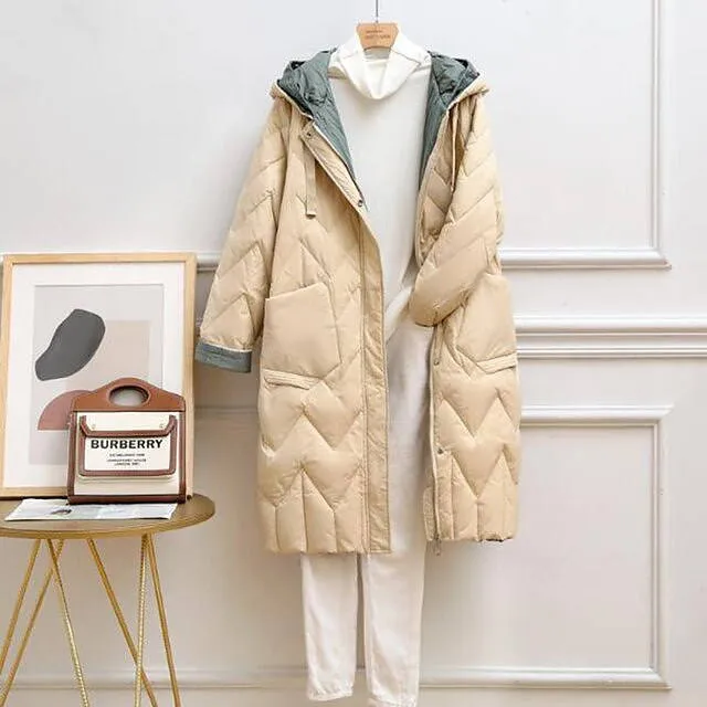 Long Winter Duck Down Jacket Women Quilted Warm