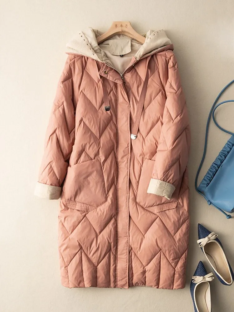 Long Winter Duck Down Jacket Women Quilted Warm