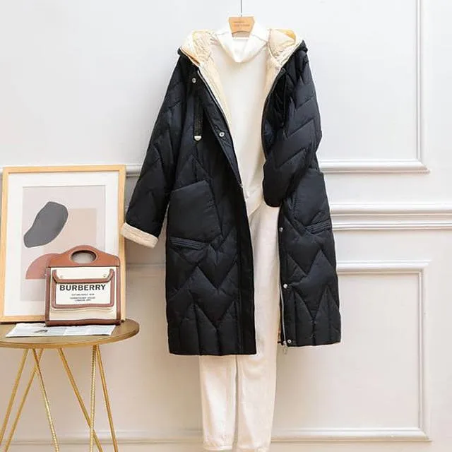 Long Winter Duck Down Jacket Women Quilted Warm