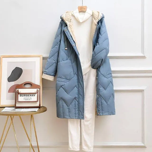 Long Winter Duck Down Jacket Women Quilted Warm