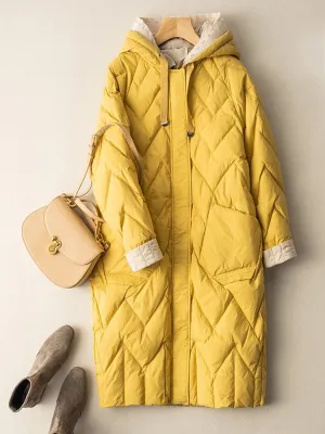 Long Winter Duck Down Jacket Women Quilted Warm