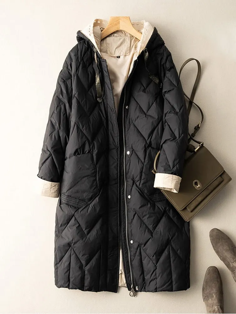 Long Winter Duck Down Jacket Women Quilted Warm