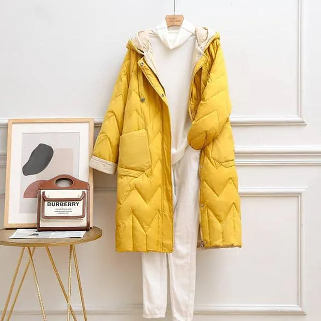 Long Winter Duck Down Jacket Women Quilted Warm