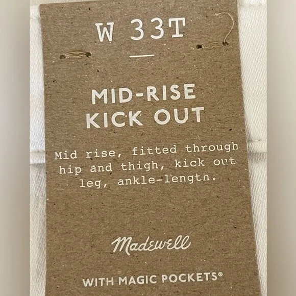 Madewell NWT Tall Kick Out Crop Jeans 33T Mid Rise Ankle Length in Pure White