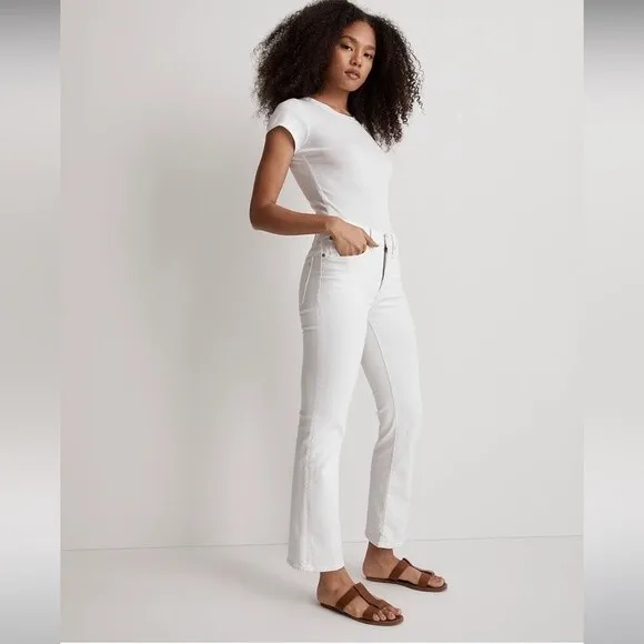 Madewell NWT Tall Kick Out Crop Jeans 33T Mid Rise Ankle Length in Pure White