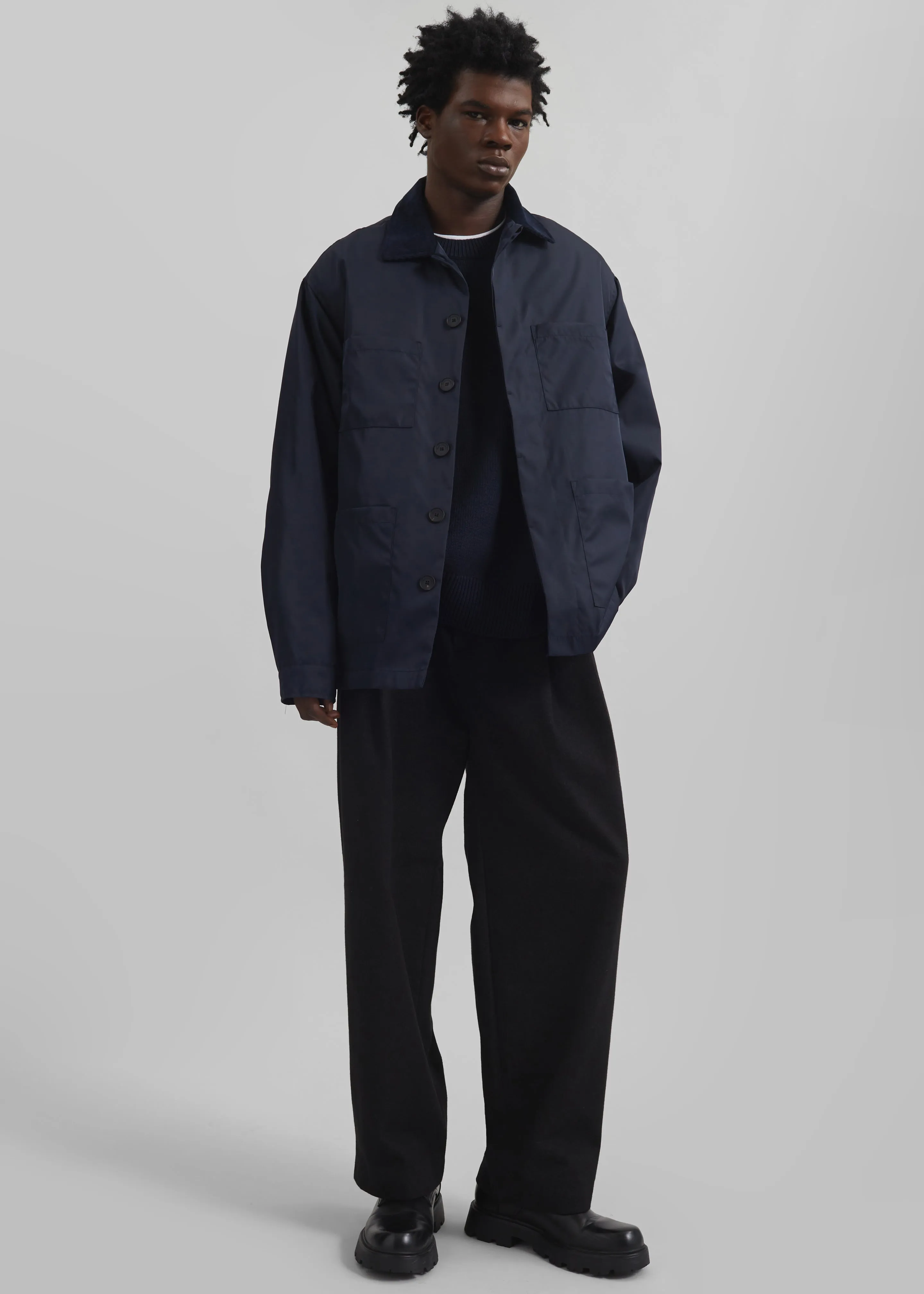 Mason Corduroy Collar Boxy Jacket - Navy