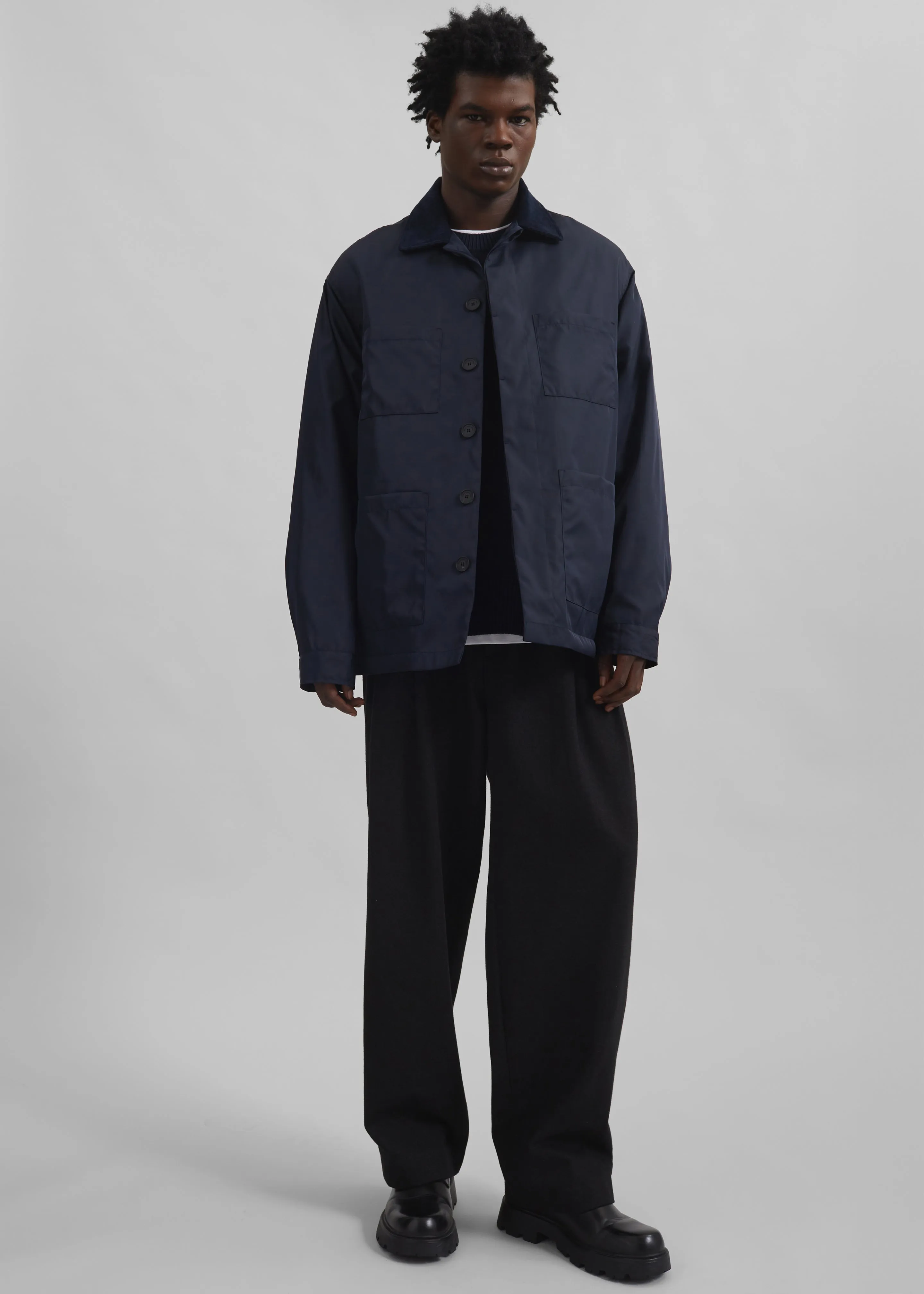 Mason Corduroy Collar Boxy Jacket - Navy