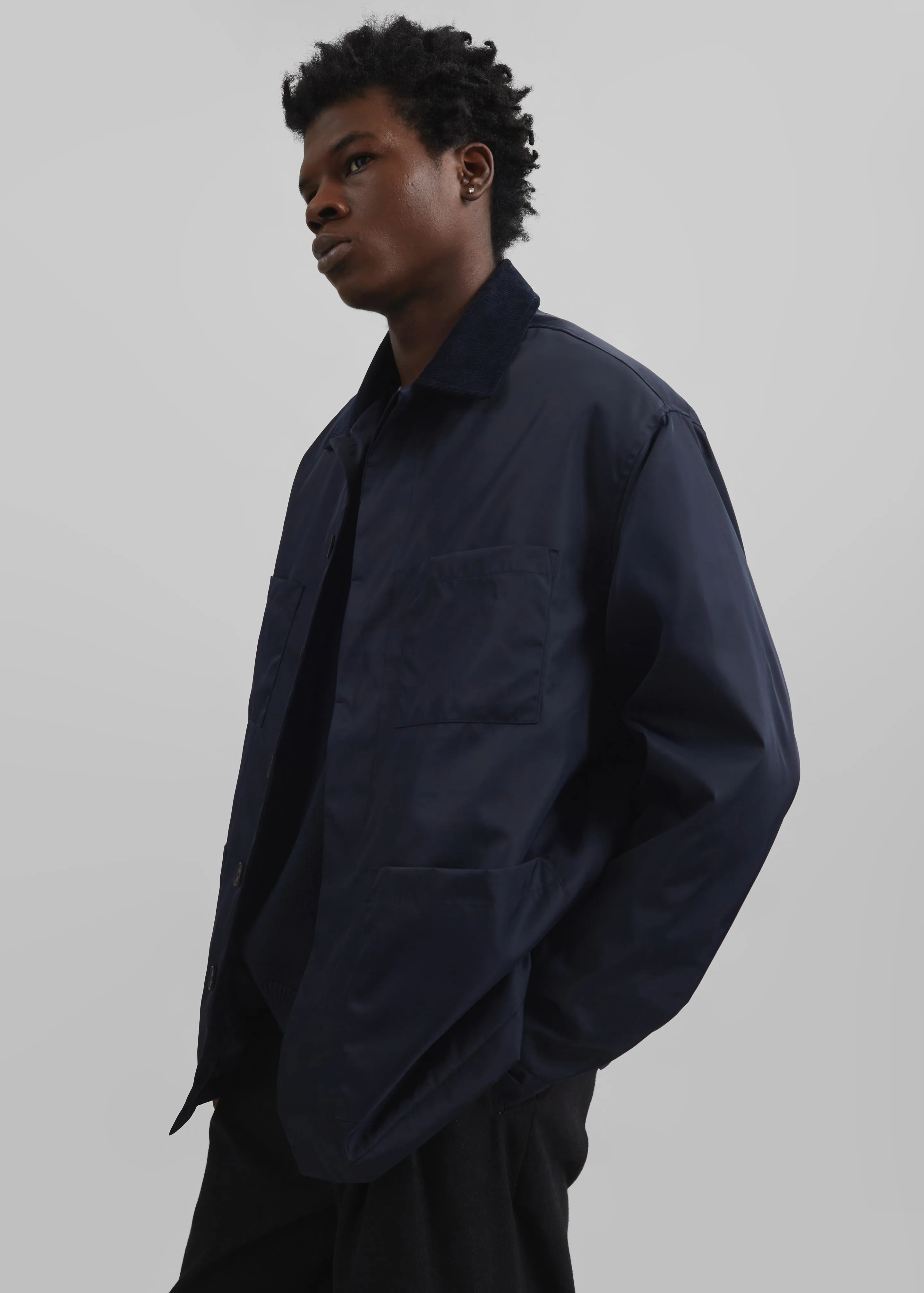 Mason Corduroy Collar Boxy Jacket - Navy