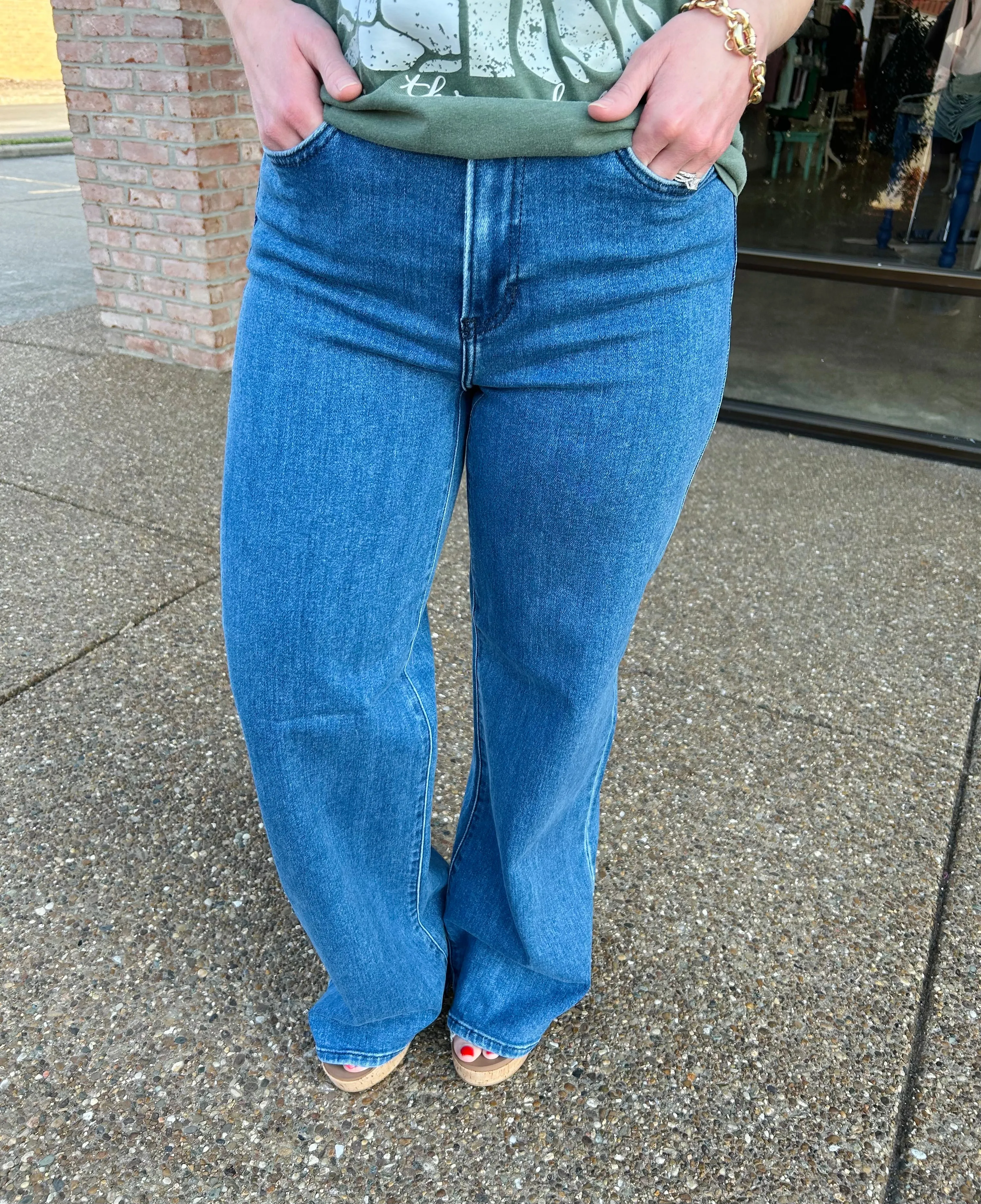 Medium Wash Wide Leg Palazzo Jean