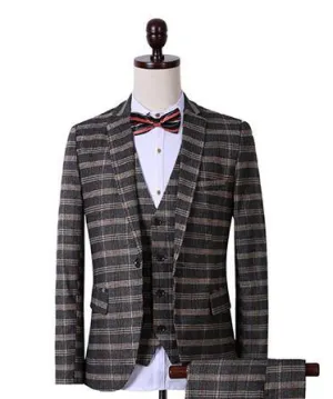 Men's 3 Peice Jacket Pants Vest Classic Plaid Business Suit