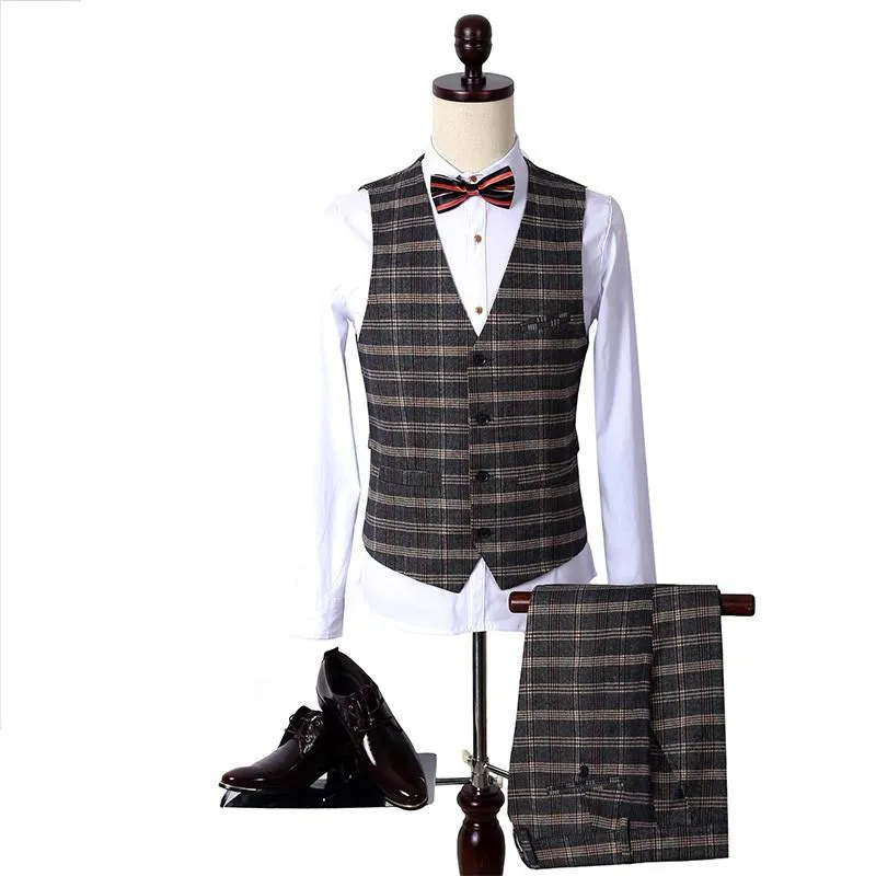 Men's 3 Peice Jacket Pants Vest Classic Plaid Business Suit