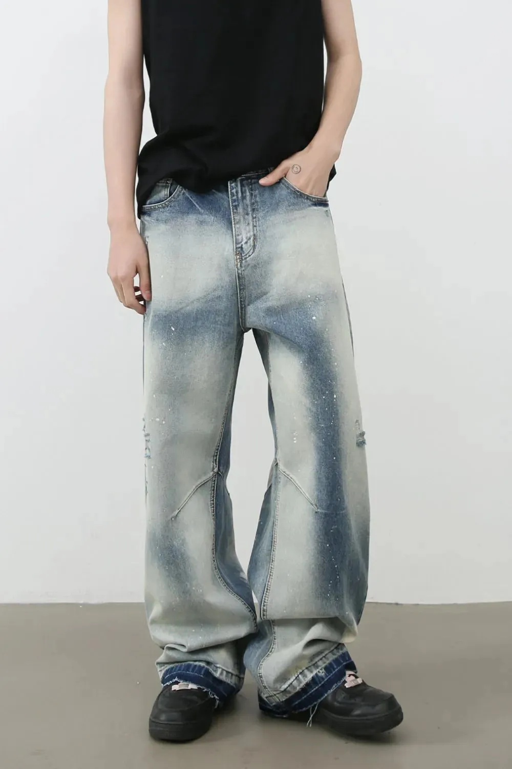 Men's Distressed Wide Leg Jeans