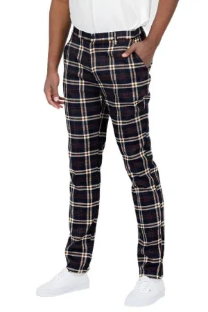 Mens Navy Blue Plaid Trouser Pants