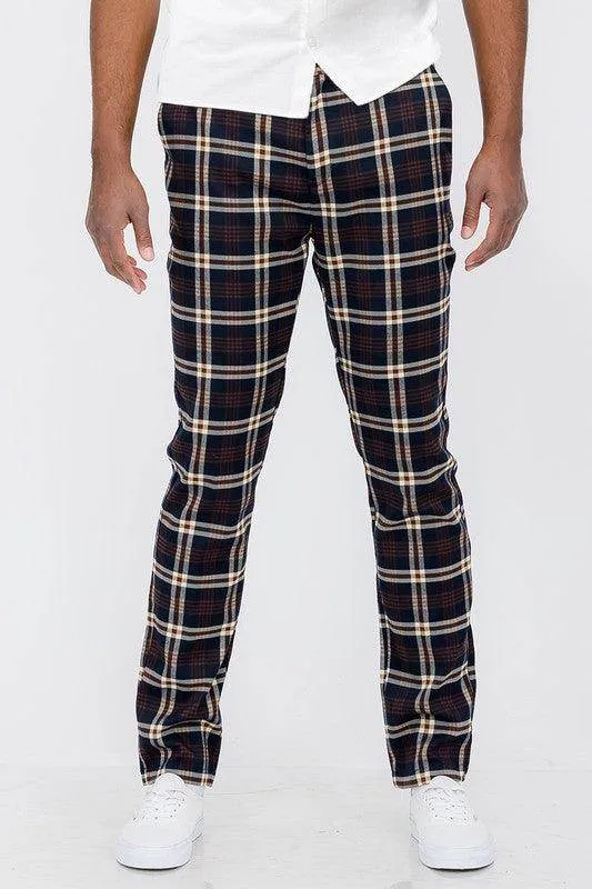 Mens Navy Blue Plaid Trouser Pants