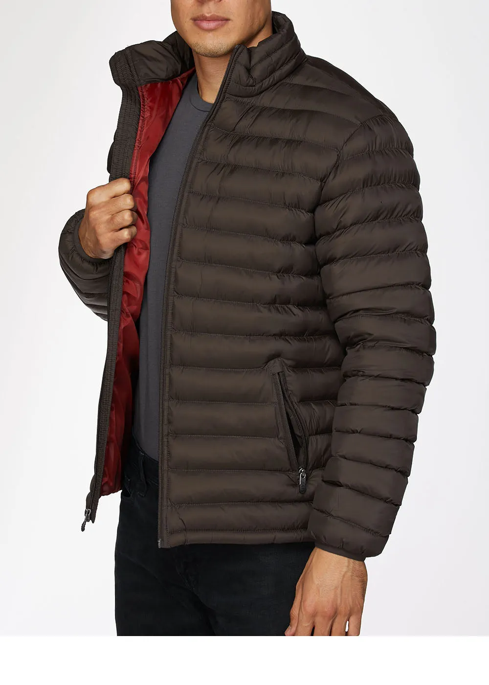 Men's Nylon Quilted Puffer Jacket-NJ640-Brown