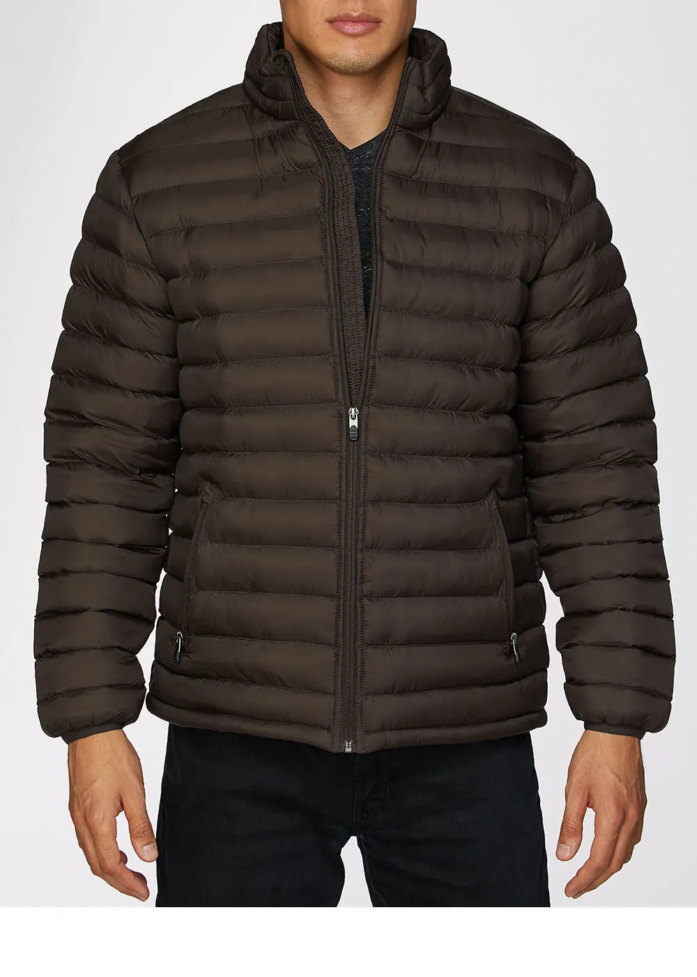 Men's Nylon Quilted Puffer Jacket-NJ640-Brown