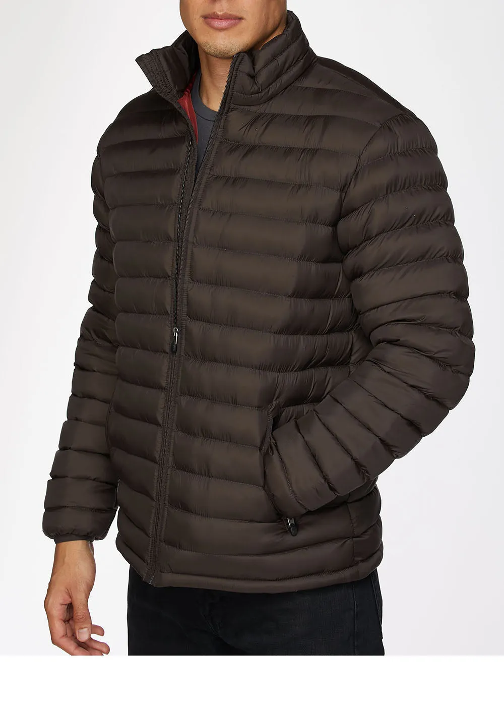 Men's Nylon Quilted Puffer Jacket-NJ640-Brown