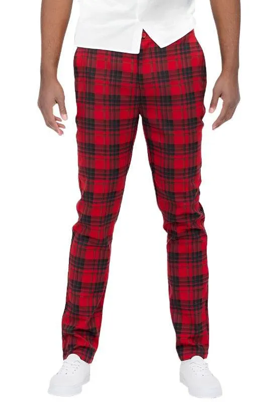 Mens Red Plaid Trouser Pants