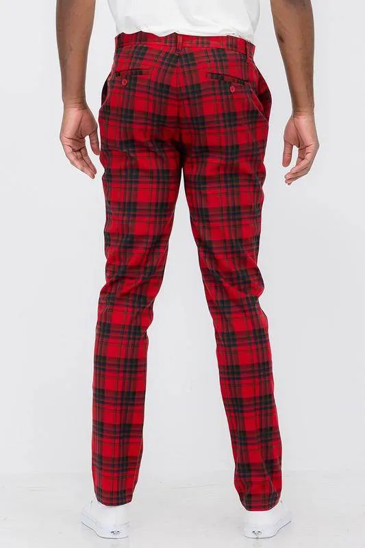 Mens Red Plaid Trouser Pants