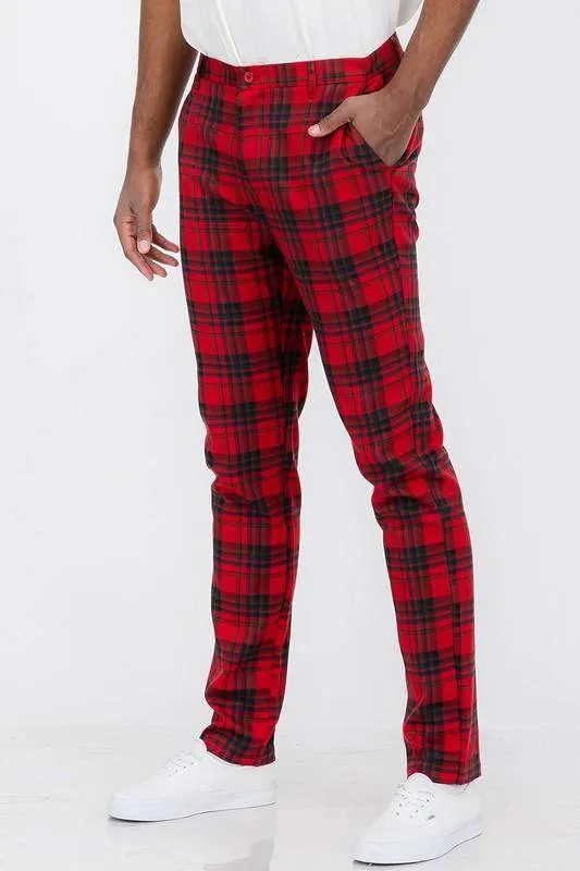Mens Red Plaid Trouser Pants