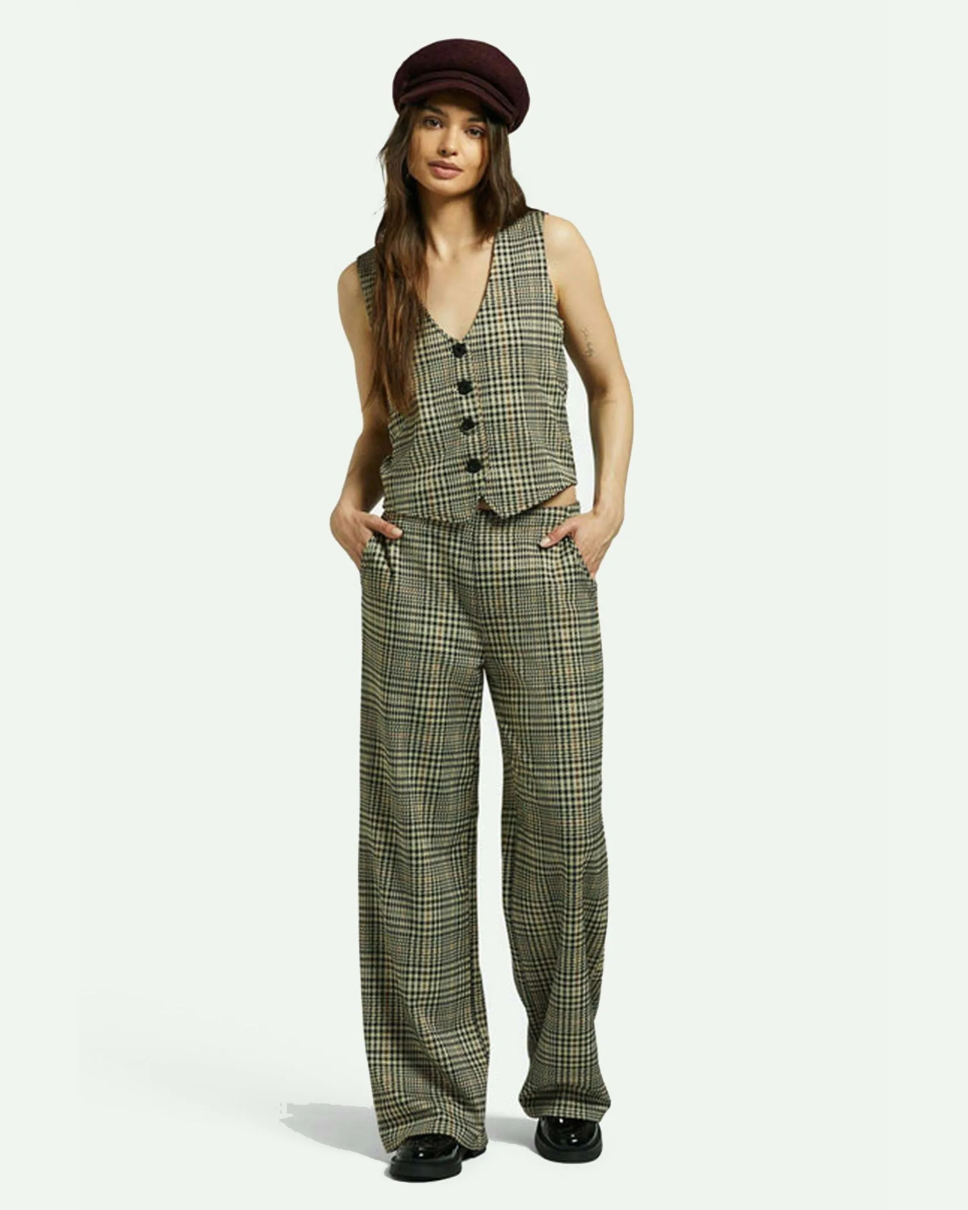 Menswear Plaid Leisure Trouser Pant - Winter White/Black Plaid